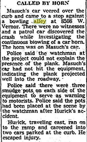 Deeds Lanes - Feb 1957 Article On Car Accident Nearby